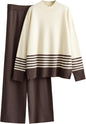 Tanming Women's Lounge Sets 2 Piece Outfits Knitted Pullover Sweater Tops Wide Leg Pants Tracksuit
