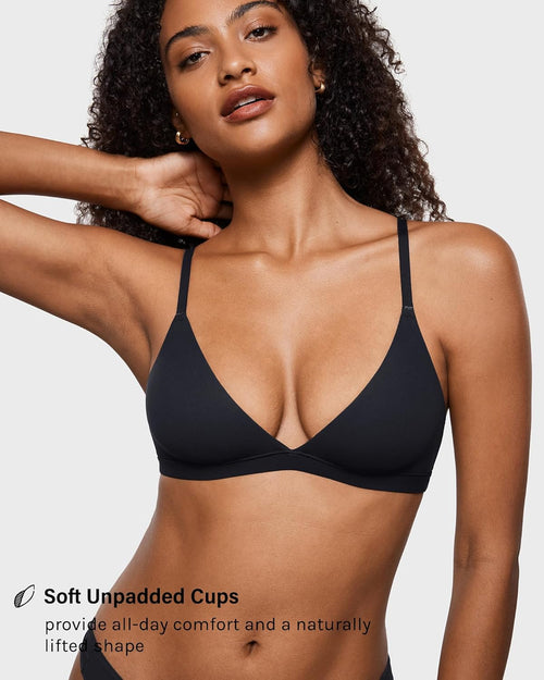 INLYRIC Women's Inbarely Triangle Bralette Plunge Unlined Seamless Bra No Underwire Sexy Comfortable Everyday