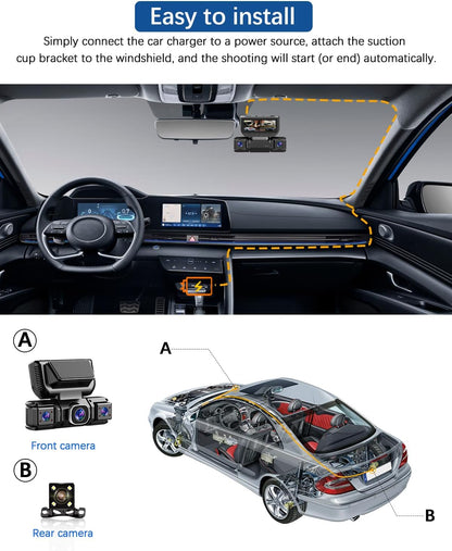 7DAY'S Uber Camera 360 View 4 Channel Dash Cam Front Rear and Inside with 5GHz WiFi & App Control, 170 Wide Angle Uber Camera for Car, Loop Recording, Night Vision, G-Sensor, Parking Mode, Included 32GB Card