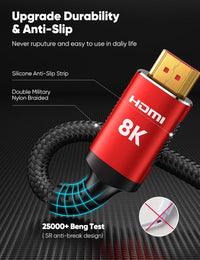 Snowkids 8K HDMI Cable 3.3FT/1M 2-Pack, Ultra High Speed 48Gbps HDMI Braided Nylon 2.1 Cord-4K120 144Hz 8K60Hz RTX 3090 eARC HDR10 4:4:4 HDCP 2.2&2.3 QMS VRR,Compatible for PS-5, PS-4, UHD TV and PC