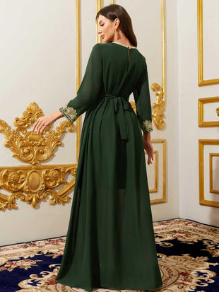 Women Muslim Abaya Kaftan Dress Lace Ethnic Moroccan Dress Eid Prayer Clothes Arabian Maxi Robe