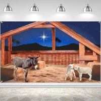 CHUNNIN Nativity Stable Scene Backdrop for Religious Christmas Theme Hanging Banner Supplies Christmas Nativity Scene Sign Manger Backdrop for Winter Holiday Xmas Photoshoot Props Party Decor