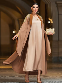 Handmade Beaded Kaftan Open Front Abaya Long Sleeve Maxi Dress, NO INNER, Arabian Robe for Casual Festival Gathering Travel