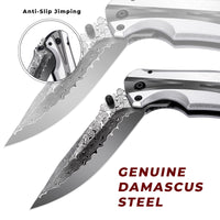 Damascus Pocket Knife for Men, Folding Knife Outdoor Tactical Knives for Hunting Fishing Camping, 3.7" Handmade Damascus Steel Blade, Liner Lock, Christmas Gifts for Men Women Dad Husband Boyfriend