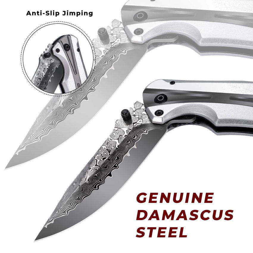 Damascus Pocket Knife for Men, Folding Knife Outdoor Tactical Knives for Hunting Fishing Camping, 3.7" Handmade Damascus Steel Blade, Liner Lock, Christmas Gifts for Men Women Dad Husband Boyfriend
