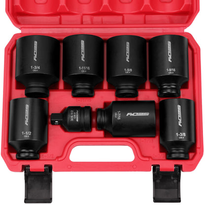 29-Piece 1/2" Drive Impact Socket Set, SAE (3/8 to 1 inch) and Metric (10-24mm) Sizes with Extension Bars Standard Deep Socket Set CR-V Material High Durability Impact Wrench