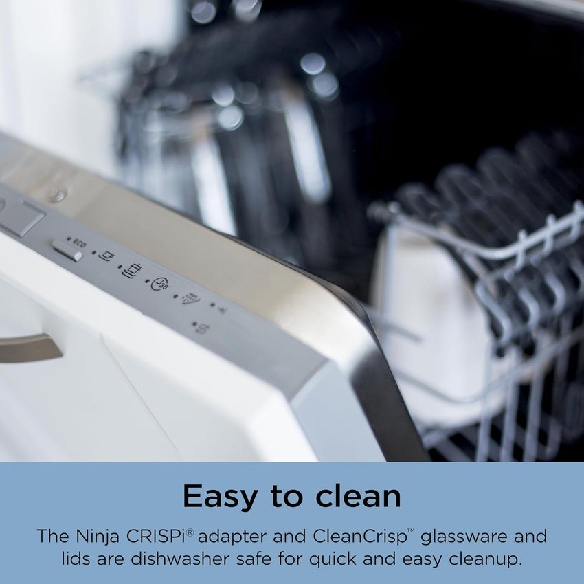 Ninja Crispi 4-in-1 Portable Glass Air Fryer Cooking System, 4QT & 6Cup Glass Containers with Storage Lids, Easy Meals, Microwave, Freezer & Dishwasher Safe, Air Fry, Bake, & More, Periwinkle, FN101PL