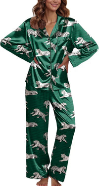 Ekouaer Pajamas For Women Set Silk Pjs 2 Piece Satin Sleepwear Long Sleeve Button Down Lounge Sets With Pant