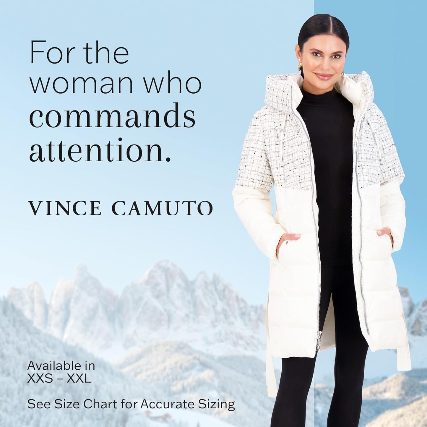 Vince Camuto Hooded Women's Puffer Jacket Womens Winter Coat with Removable Belt