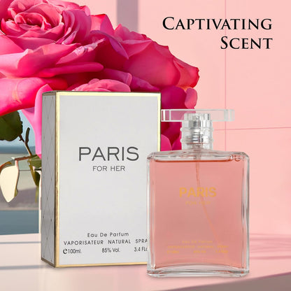 NovoGlow Paris For Her Eau de Parfum Spray Perfume, Fragrance For Women-Daywear, Casual Daily Cologne Set with Deluxe Suede Pouch- 3.4 Oz Bottle- Ideal EDT Beauty Gift for Birthday, Anniversary (3.4)