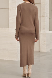 Arach&Cloz Women's Wool Blend Sweater 2 Piece Sets Winter Business Long Sleeve Top Midi Skirts Outfits 2025