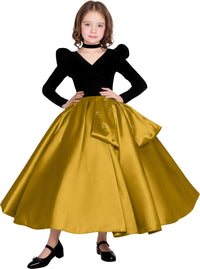 Long Sleeve Velvet Flower Girl Dresses A Line Crystal Satin Formal Dresses for Christmas