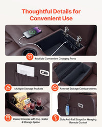 VEVOR Loveseat Recliner Sofa with Massage & Heat, Power Reclining Couch with Console, PU Leather Electric RV Sofa with USB & Outlet/Storage/Cup Holders/Pockets, Home Theater Seating for Living Room