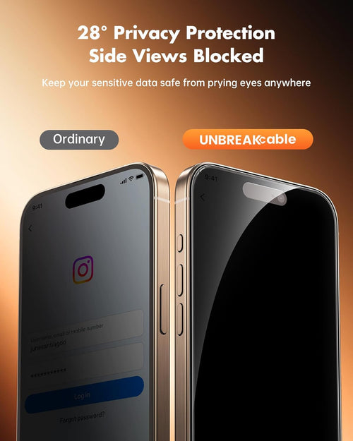 UNBREAKcable Privacy Screen Protector for iPhone 16 Pro Max, Anti-Spy Shatterproof Tempered Glass [True 28°Anti Spy] [9H Hardness] [Easy Installation Frame] Black Protector for iPhone 6.9" - 2 Pack