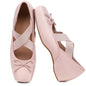 Women's Ballet Flats Square Toe Criss Cross Straps with Bow Low Wedge Shoes