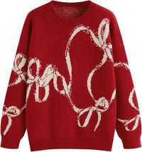 CIDER Womens Sweater Bow Knot Cute Y2k Long Sleeve Crew Neck Pullover Tops