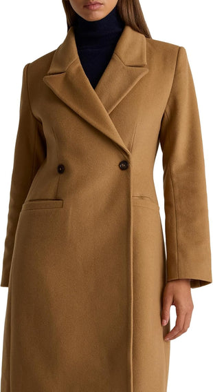 Mina Self Long Wool Coat Women 2025 Fall Winter Notch Lapel Double Breasted Full-Lined Business Casual with Pockets Pea Coats