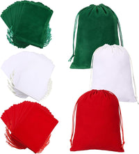 SilTriangle 48 Pcs Christmas Drawstring Gift Bags Bulk Small Cloth Christmas Sack Fabric Holiday Wrapping Pouches Xmas Drawstring Bags for Party Favor DIY Present Candy Goodie 6 x 8'', Red Green White