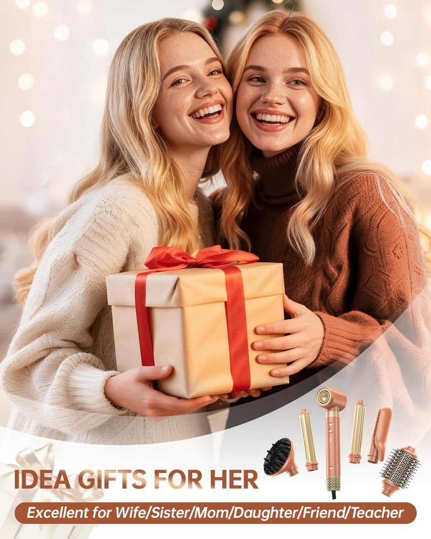 [Dual Voltage] webeauty 6 in 1 Hot Air Styler, High-Speed Negative Ionic Hair Dryer with Auto Curlers, Professional Blow Dryer Brush, Diffuser, Volumizer Multiple Styling, No Heat Damage