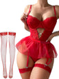 Women Lingerie Set Naughty Lace Bodysuit High Waisted Underwire Lingerie Babydoll With Garter Belt and Stockings