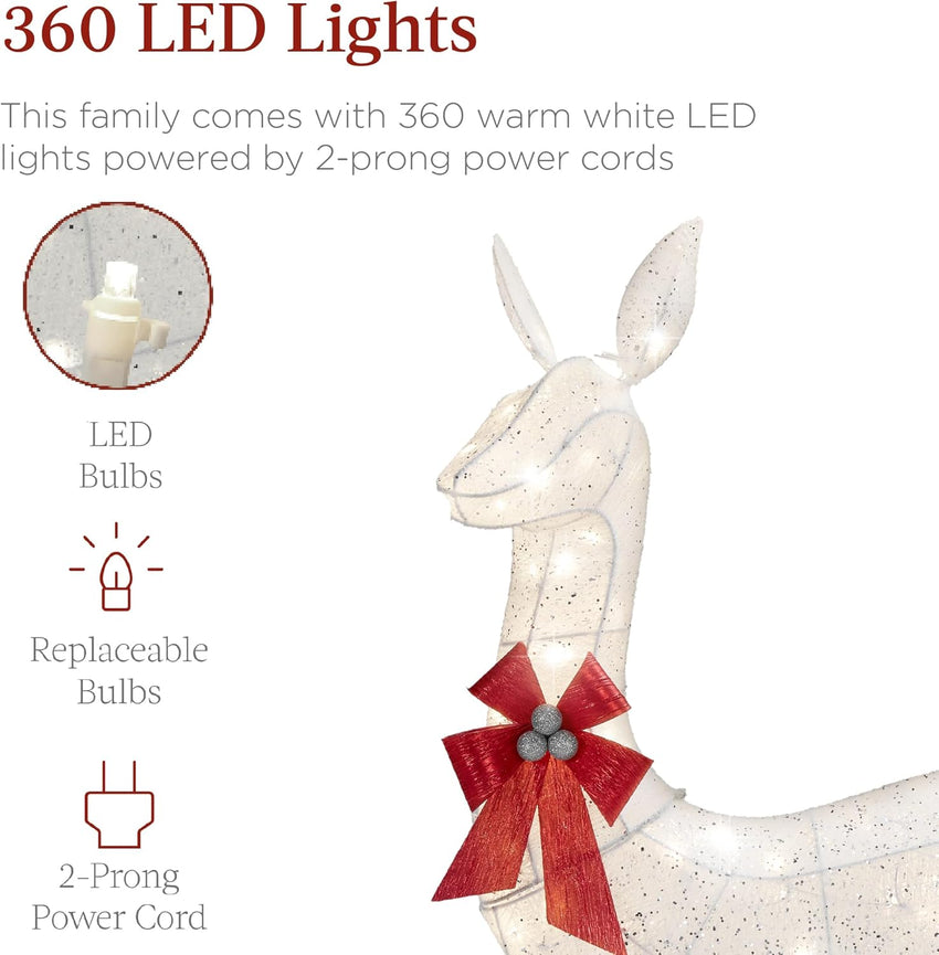 Best Choice Products 3-Piece Large Lighted Christmas Deer Family Set 5Ft Outdoor Yard Decoration with 360 LED Lights, Stakes, Zip Ties - White