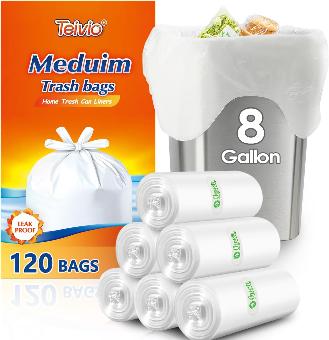 10 Gallon 200 Counts Extra Strong Trash Bags Tall Kitchen Garbage Bags by Teivio, 9 Gallon 10 Gallon,Bathroom Trash Can Bin Liners, Intended for Home,Plastic Bags for office kitchen Garden,Black