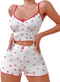 Hilinker Womens Graphic Print Ribbed PJ Set Crop Cami Tops and Shorts Cute Pajamas Set