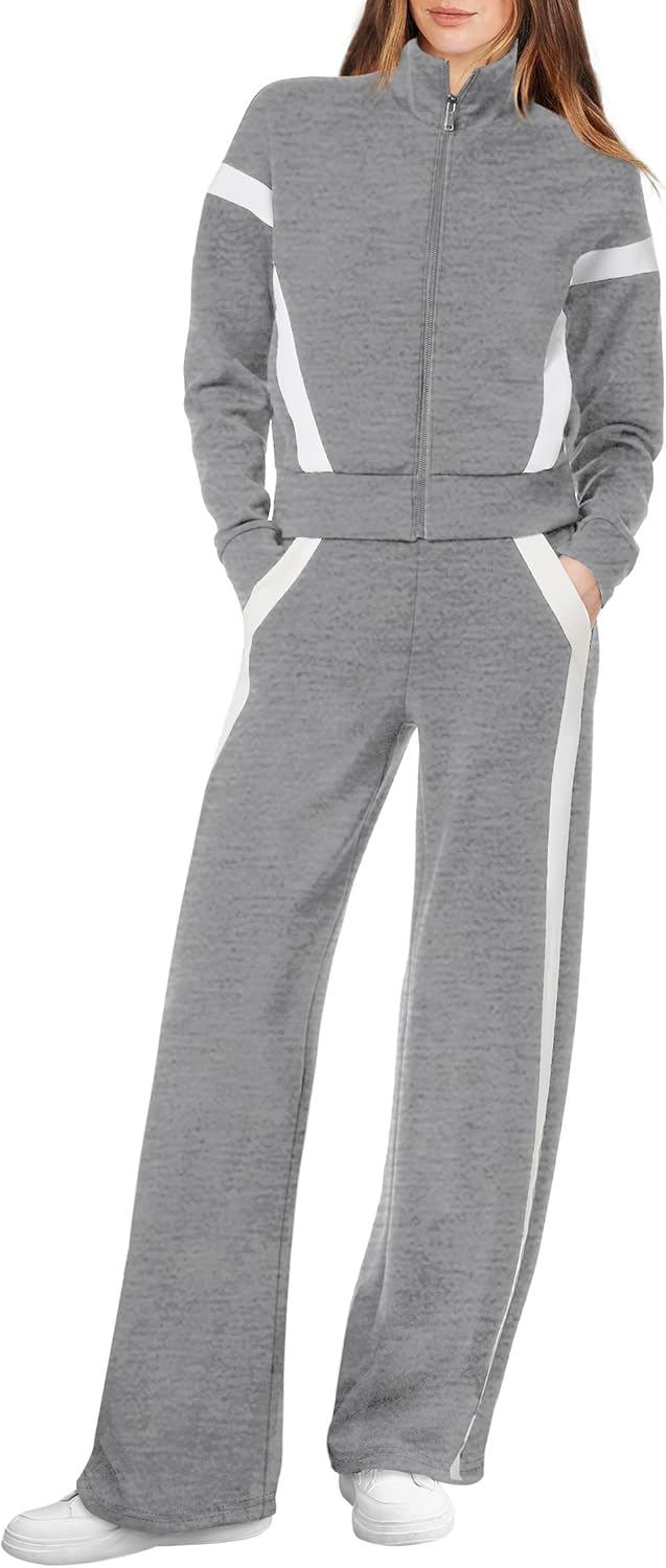 XIEERDUO Lounge Sets for Women 2025 Sweatsuit 2 Piece Outfits Sweatshirt Wide Leg Sweatpant Tracksuit Matching Set