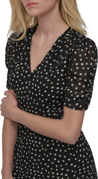 DKNY Women's Short Sleeve Button Front Fit & Flare Midi Dress