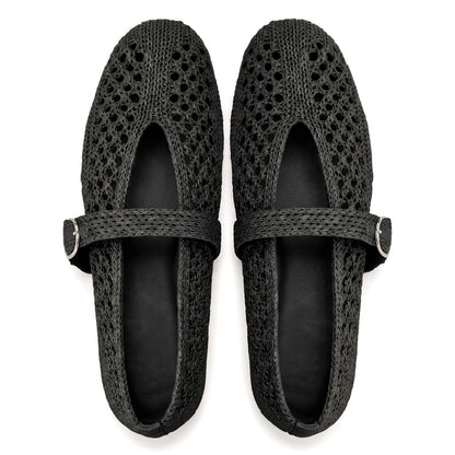 Woven Ballet Flats Women Mesh Raffia Flats Round Toe Mary Janes Comfortable Ballerina Flat Shoes