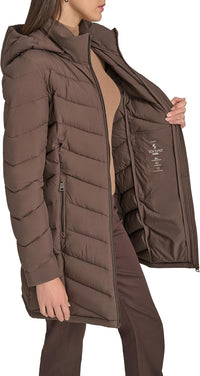 Calvin Klein womens Everyday Hooded Zip Front Puffer Long Sleeve Coat