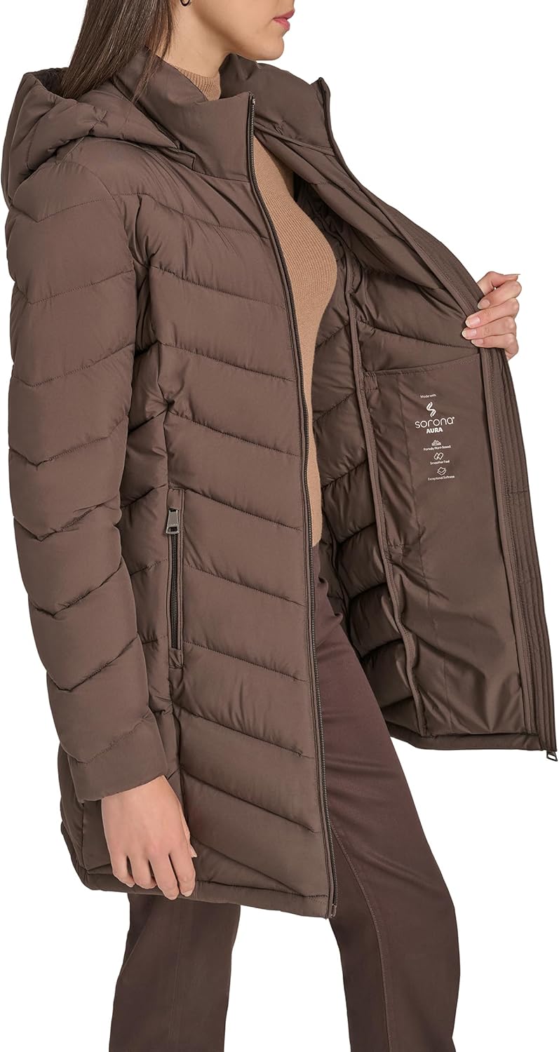 Calvin Klein womens Everyday Hooded Zip Front Puffer Long Sleeve Coat