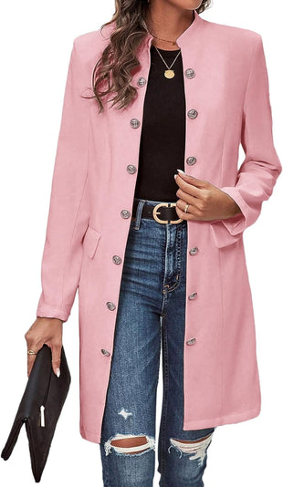 Mina Self 2024 Fall Fashion Long Blazer Jacket Double-Breasted Elegant Open Front Solid Business Casual Pocket Suit