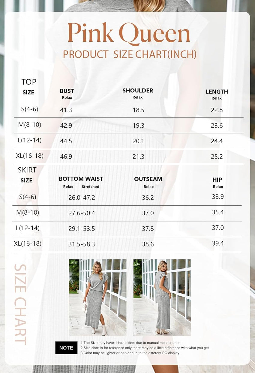 Pink Queen Women's 2 Piece Sweater Outfits Set Summer Cap Sleeve Tops Bodycon Maxi Long Skirt Knit Dresses