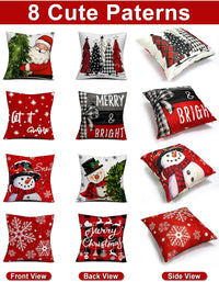 Christmas Decorations Set of 4 Double-Sided Print Christmas Pillow Covers 18" x 18", with 8 Cute Patterns, Throw Pillow Covers Perfect for Home Christmas Decor