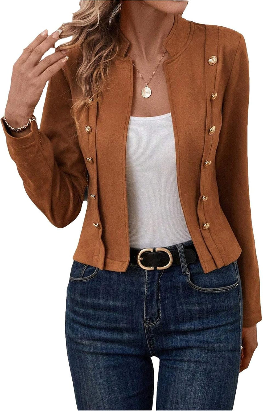 Mina Self Womens Cropped Suede Blazer Jacket 2024 New Spring Fashion Casual Lightweight Petite Fitted Office Outwear Suit…