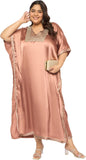 Gypsie Blu Women’s Plus Size Satin Sequin Kaftan Dress with Kimono Sleeves Casual Resort Wear Stylish Loose Fit Evening Dress