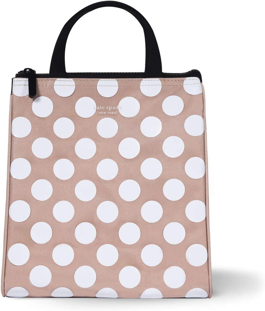 Kate Spade New York, Portable Soft Cooler Lunch Bag with Silver Insulated Interior Lining and Storage Pocket, Joy Dot