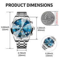OLEVS Watches Men Luxury Chronograph Moon Phase Waterproof Luminous Watches for Men Analog Quartz Calendar Stainless Steel Strap Wrist Watches-(Black/Blue/Gold/Grey/Silver Face)