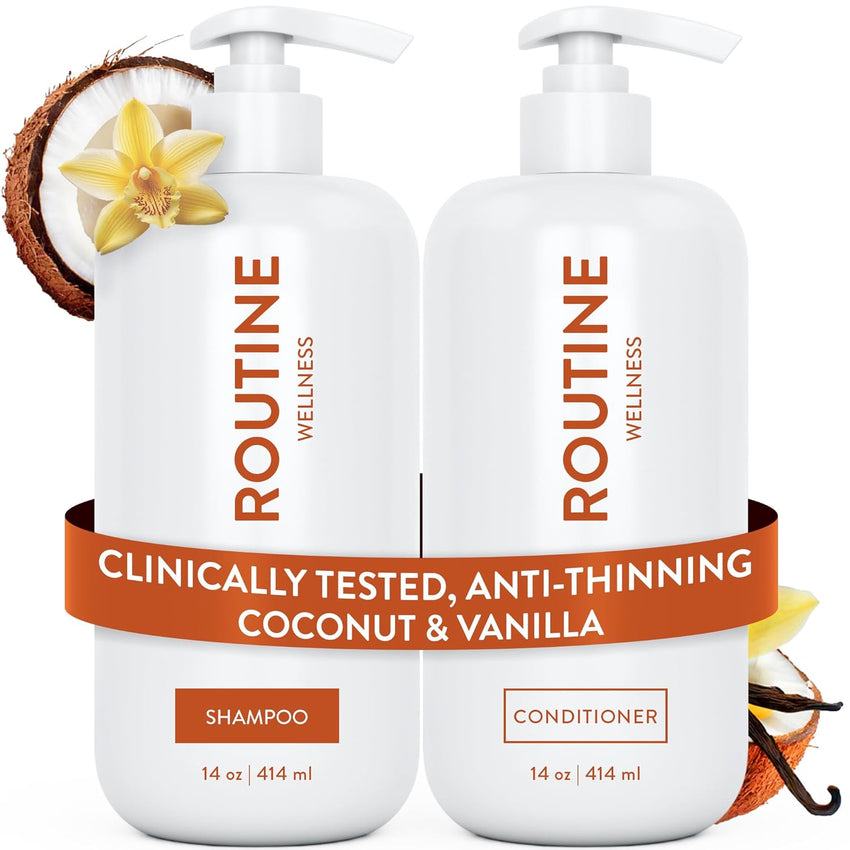 Routine Wellness Anti-Thinning Shampoo and Conditioner Set for Thinning Hair - Biotin DHT Blocker Women & Men - Color Safe Shampoo for Hair Loss & Healthier Hair - Rose Hips (Pack of 2)