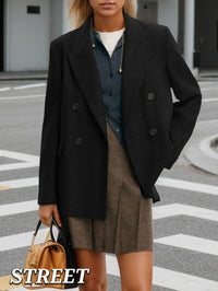 Mina Self 2025 Fall Women's Oversized Wool Blazer Coat Double-Breasted Herringbone Suit Jackets Casual Outerwear with Pocket