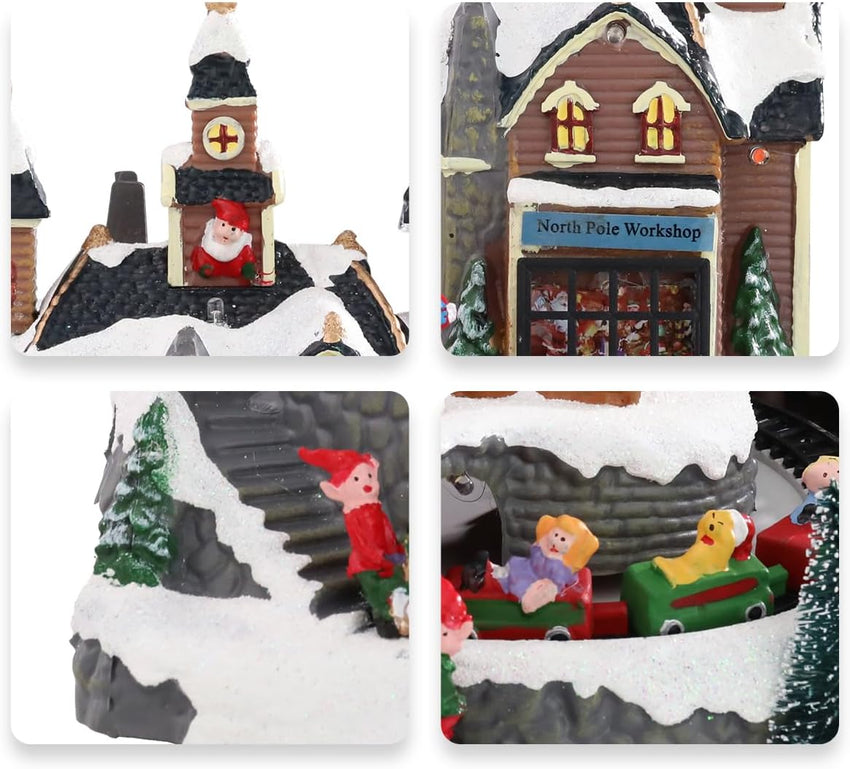 Bdor Christmas Village Lighted Decoration Musical Animated Display Christmas Collectible Santa Battery Operated Resin Indoor Decor