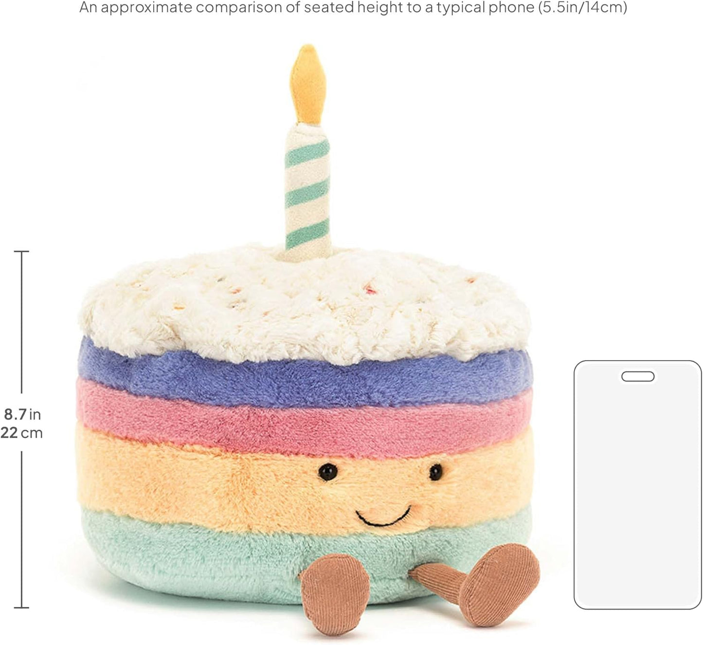 Jellycat Amuseables Rainbow Birthday Cake Stuffed Toy, Large 10 inches - Dessert Plush - Birthday Gift