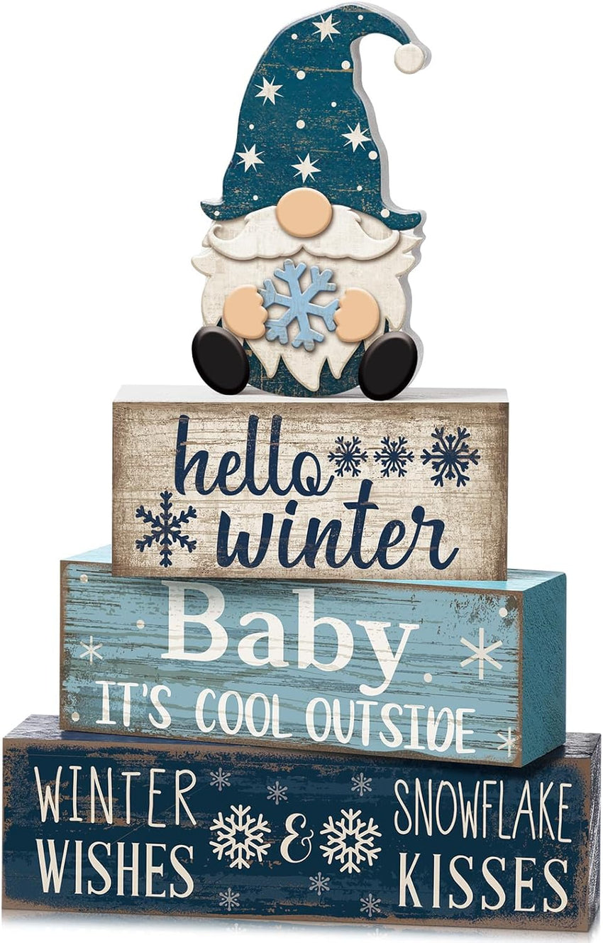 4 Pcs Christmas Table Decor Wooden Hot Cocoa Decoration Christmas Centerpiece Winter Tiered Tray Decor Decorative Red Hot Cocoa Block Signs Gift Farmhouse Xmas Decoration for Home Kitchen