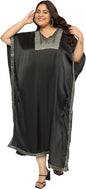 Gypsie Blu Women’s Plus Size Satin Sequin Kaftan Dress with Kimono Sleeves Casual Resort Wear Stylish Loose Fit Evening Dress