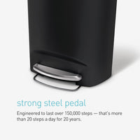 simplehuman 50 Liter / 13 Gallon Semi-Round Kitchen Step Trash Can with Secure Slide Lock, Black Plastic