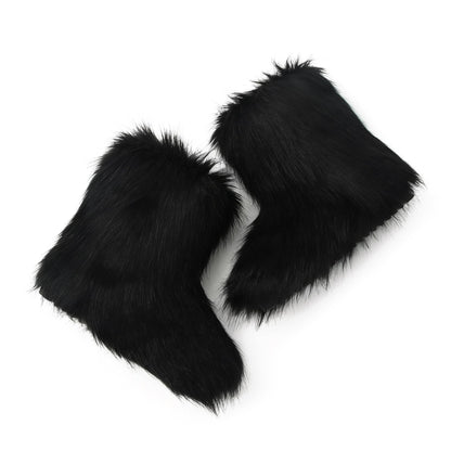 Wnshonzy Fur Boots for Women Snow Furry Fluffy Platform Flat Ankle Mini Boot Winter Round Toe Y2k Comfortable Mid-Calf Short Outdoor 2025