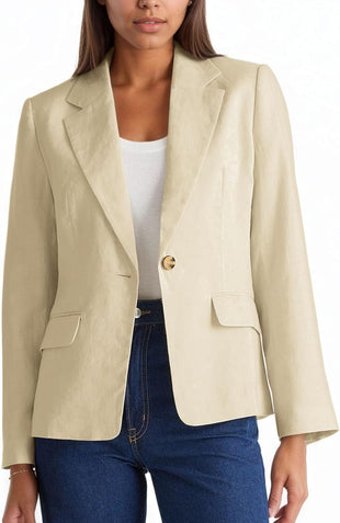 Mina Self 2025 Fall Women's Cropped Blazer - Full-Lined One Button Lightweight Business Casual Trendy Office Jackets Pockets