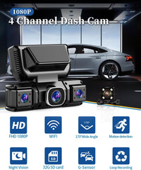 7DAY'S Uber Camera 360° View 4 Channel Dash Cam Front Rear and Inside with 5GHz WiFi & App Control, 170°Wide Angle Uber Camera for Car, Loop Recording, Night Vision, G-Sensor, Parking Mode, Included 32GB Card