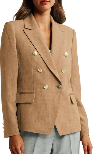 Mina Self Casual Blazer for Women 2025 Fall Double Breasted Full-Lined Long Sleeve Office Work Lightweight Elegant Pockets
